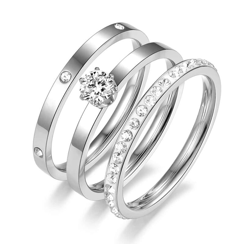 Elegant 0.5Ct round Cut Ring Three-In-One 3 Pieces Set for Women Sparkling Stackable Engagement Ring Eternity Ring Valentine'S Day Gift Mother‘S Day Birthday Gift