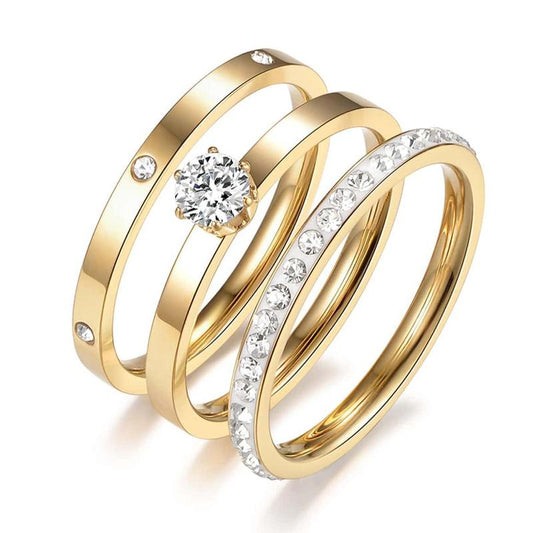 Elegant 0.5Ct round Cut Ring Three-In-One 3 Pieces Set for Women Sparkling Stackable Engagement Ring Eternity Ring Valentine'S Day Gift Mother‘S Day Birthday Gift