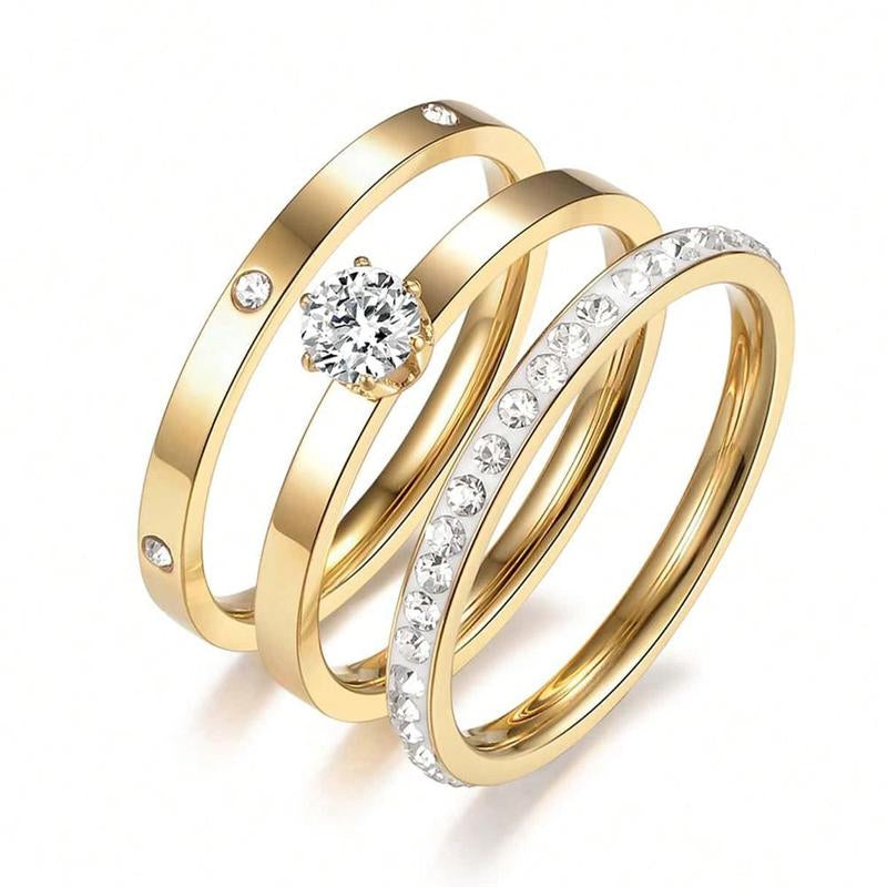 Elegant 0.5Ct round Cut Ring Three-In-One 3 Pieces Set for Women Sparkling Stackable Engagement Ring Eternity Ring Valentine'S Day Gift Mother‘S Day Birthday Gift