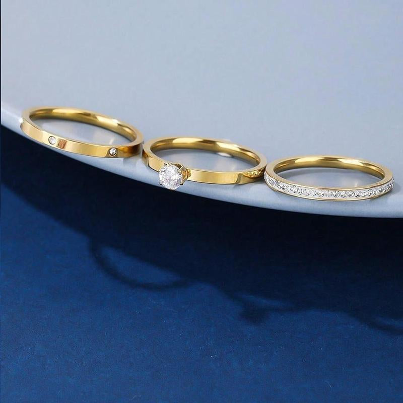 Elegant 0.5Ct round Cut Ring Three-In-One 3 Pieces Set for Women Sparkling Stackable Engagement Ring Eternity Ring Valentine'S Day Gift Mother‘S Day Birthday Gift