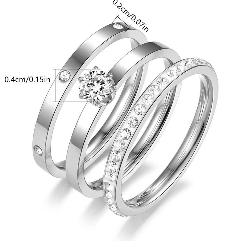 Elegant 0.5Ct round Cut Ring Three-In-One 3 Pieces Set for Women Sparkling Stackable Engagement Ring Eternity Ring Valentine'S Day Gift Mother‘S Day Birthday Gift