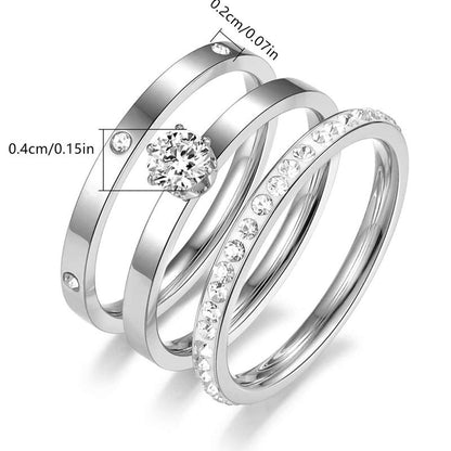 Elegant 0.5Ct round Cut Ring Three-In-One 3 Pieces Set for Women Sparkling Stackable Engagement Ring Eternity Ring Valentine'S Day Gift Mother‘S Day Birthday Gift