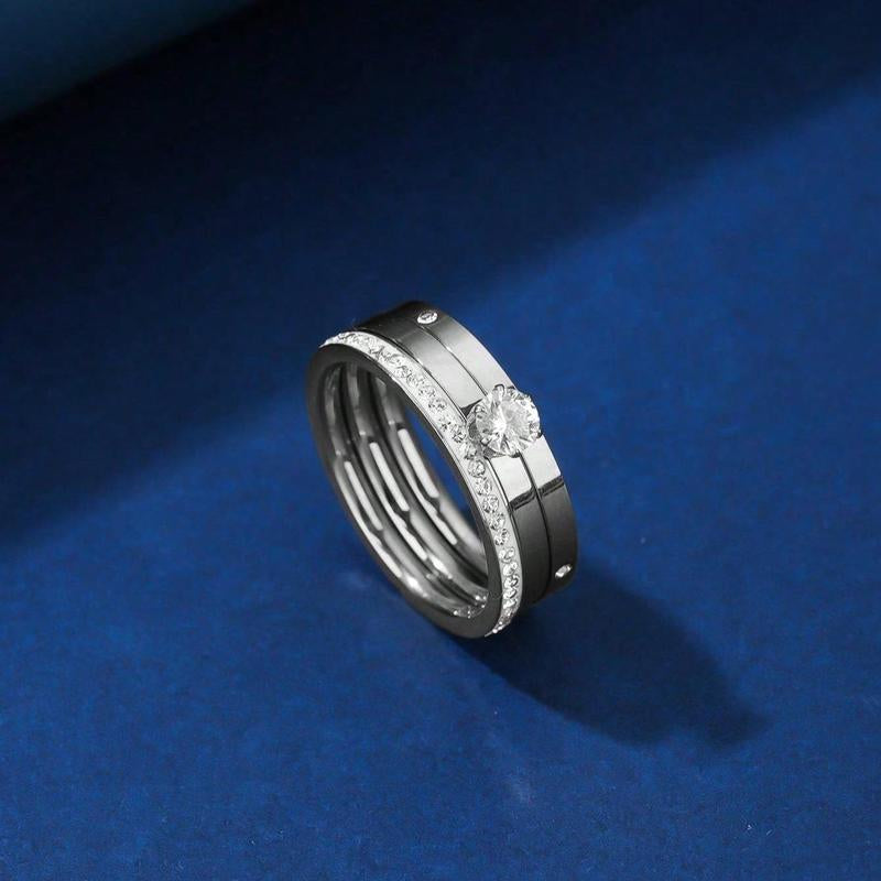 Elegant 0.5Ct round Cut Ring Three-In-One 3 Pieces Set for Women Sparkling Stackable Engagement Ring Eternity Ring Valentine'S Day Gift Mother‘S Day Birthday Gift