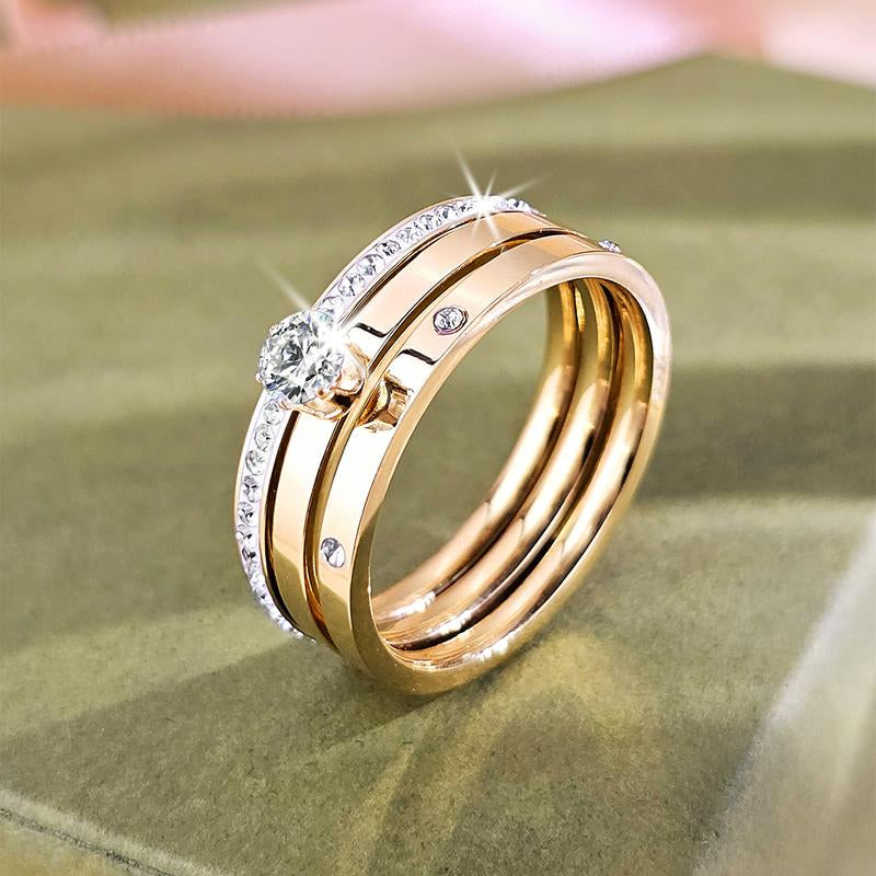 Elegant 0.5Ct round Cut Ring Three-In-One 3 Pieces Set for Women Sparkling Stackable Engagement Ring Eternity Ring Valentine'S Day Gift Mother‘S Day Birthday Gift