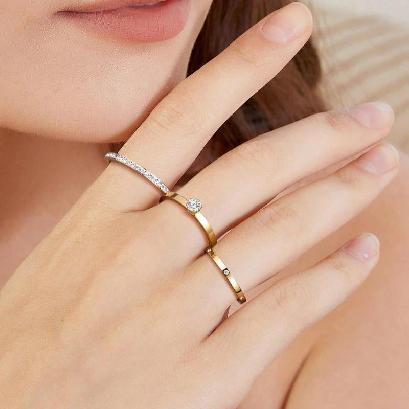 Elegant 0.5Ct round Cut Ring Three-In-One 3 Pieces Set for Women Sparkling Stackable Engagement Ring Eternity Ring Valentine'S Day Gift Mother‘S Day Birthday Gift