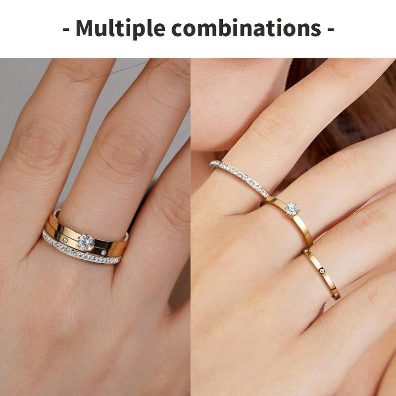 Elegant 0.5Ct round Cut Ring Three-In-One 3 Pieces Set for Women Sparkling Stackable Engagement Ring Eternity Ring Valentine'S Day Gift Mother‘S Day Birthday Gift