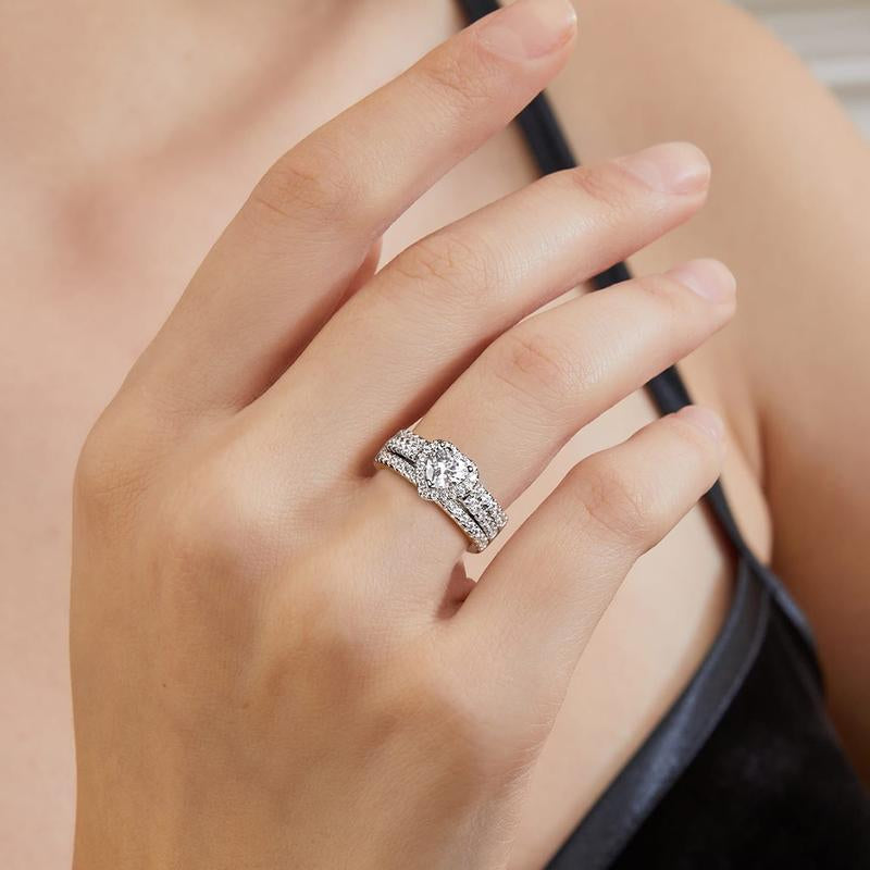 Vintage 1Ct Heart Cut Gems Three-In-One 3 Pieces Set Halo Wedding Engagement Promise Eternity Ring Set for Women Accessories