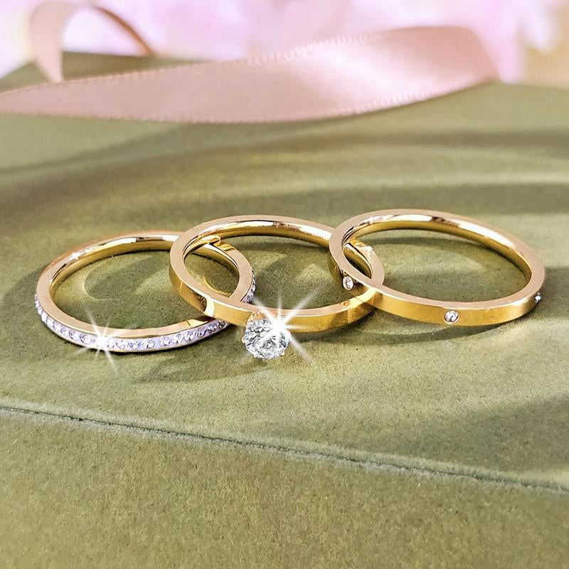 Elegant 0.5Ct round Cut Ring Three-In-One 3 Pieces Set for Women Sparkling Stackable Engagement Ring Eternity Ring Valentine'S Day Gift Mother‘S Day Birthday Gift