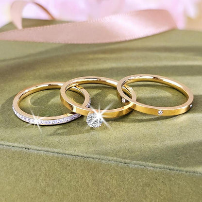 Elegant 0.5Ct round Cut Ring Three-In-One 3 Pieces Set for Women Sparkling Stackable Engagement Ring Eternity Ring Valentine'S Day Gift Mother‘S Day Birthday Gift
